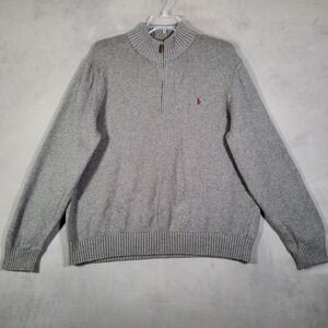 Polo‎ Ralph Lauren Sweater Mens 2XL Gray Knit 1/4 Zip Pullover Preppy Academia